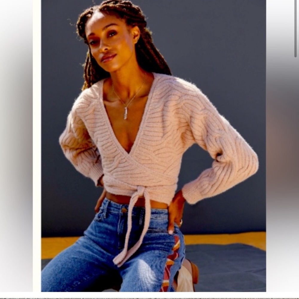 bishop + young cable knit front tie sweater